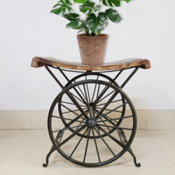 VINTAGEWARE WOODEN & IRON STOOL WHEEL LIVING & BEDROOM STOOL LIVING &