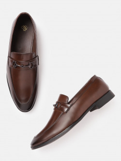 HOUSE OF PATAUDI MEN COFFEE BROWN SOLID HANDCRAFTED FORMAL HORSEBIT LO