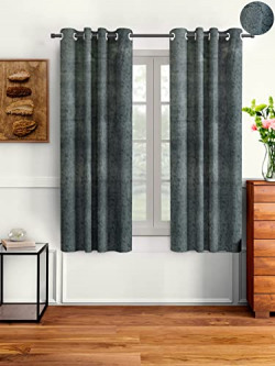 CORTINA 2 PIECE SOLID DESIGN PANEL EYELET VELVET WINDOW CURTAINS - 5 F