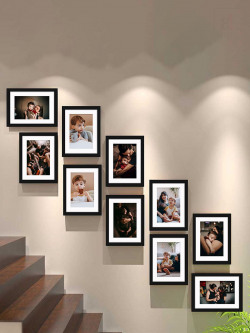 ART STREET BLACK 10 PIECES PRINTED WOODEN COLLAGE PHOTO FRAMES