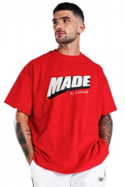 LEOTUDE MEN'S OVERSIZED HALF SLEEVE ROUND NECK T-SHIRT (FS49PRPLE_DRGN