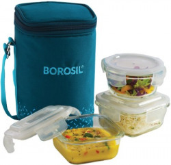 BOROSIL TEAL LUNCH BOX WITH BAG, 3 PC (320 ML X 2 + 240ML X 1 ), OFFIC