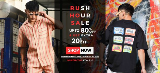 Rush Hour Sale - Upto 80% OFF + Extra 20% OFF on minimum purchase amount of Rs 2299