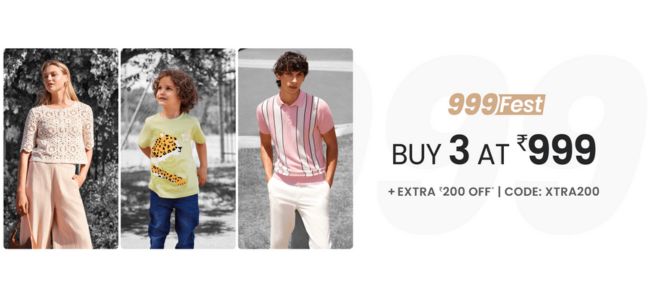 Buy 3 at Rs 999 + Get Extra Rs 200 OFF