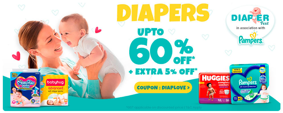 Firstcry Offers on Diapers - Upto 60% OFF + Extra 5% OFF* on Diapers