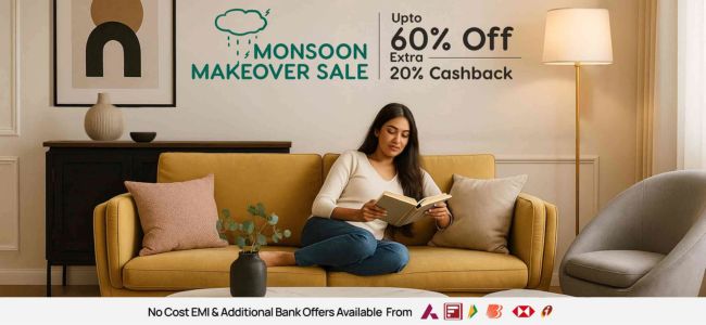 Monsoon Makeover Sale - Enjoy up to 60% OFF + 20% Cashback on Furniture & Decor + Additional Bank Cards Offer + Exclusive Coupons Codes in the description