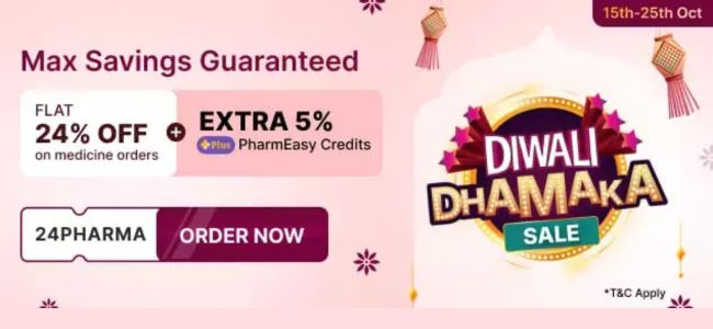 Flat 24% OFF on Medicine + Extra 5% Pharmeasy Credits