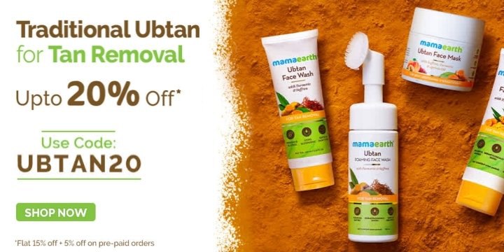 Shop from Mamaearth Ubtan range & Get up to 20% off on your orders + 5% online payment discount 🤑