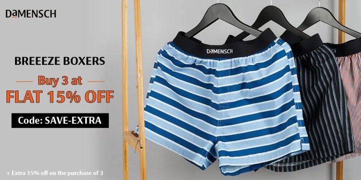 Buy 3 At Flat 15% Off On Men's Breeze Boxers π