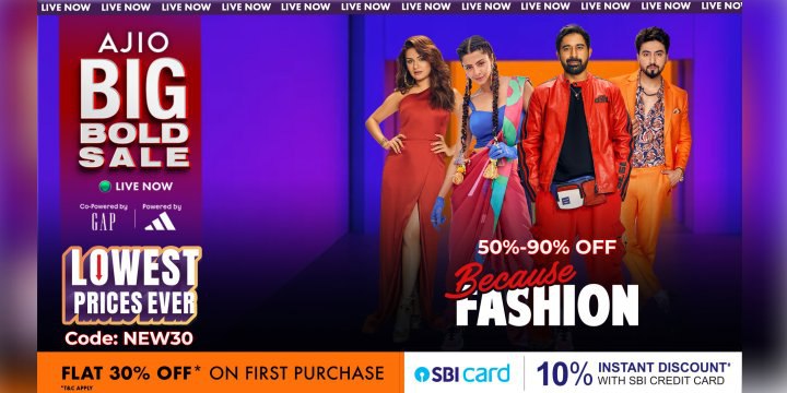 Ajio Big Bold Sale: Get 50% To 90% Off + Extra 30% OFF for New User +