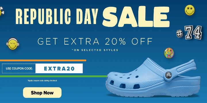 Early Republic Sale: Extra 20% Off π Get up to 50% off on your shopping from Crocs sitewide & Use code for Extra 20% Off π€