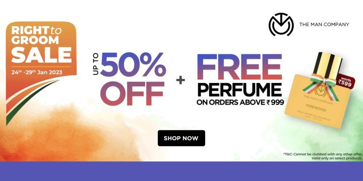 Shop up to 50% off on your themancompany products & Get a Free Perfume on orders above ₹999