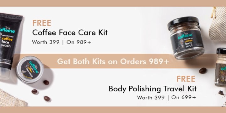 Shop now from Mcaffeine & Get a Free travel body travel kit on orders above Rs.699 + Get both kits on orders above Rs.989 🤑