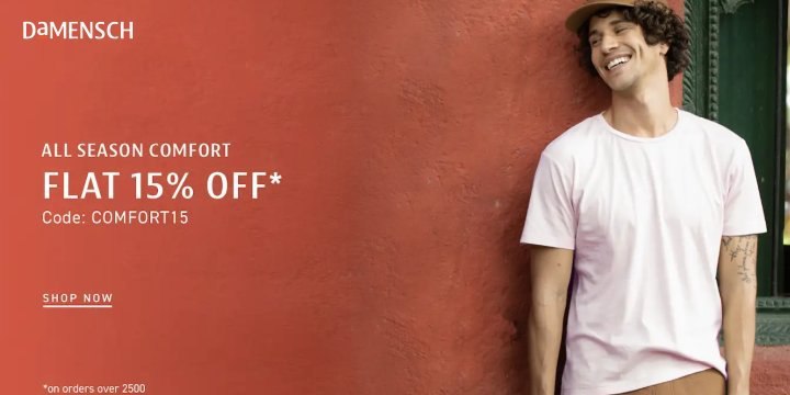 Shop now from Damensch & Get men's comfort bottom wears collections at up to 25% off + Extra 15% Off on orders above Rs.2500 π€