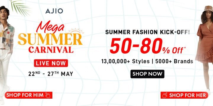 Shop now from Ajio & Get summer fashion kick-off at upto 50%-80% off on your favorite brands Hurry Up π€