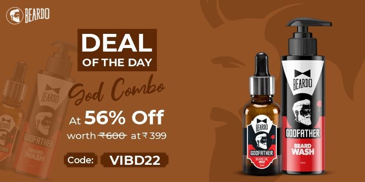 Shop now from Beardo & Get a godfather oil & wash combo worth Rs.600 at Rs.399 + Extra 22% off on your orders 🤑