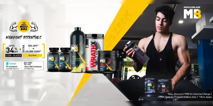Shop now from Muscleblaze & Get workout essentials at up to 34% off on your purchase