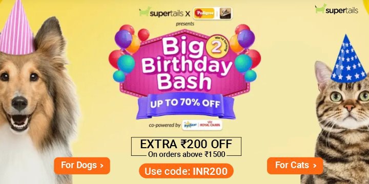 Shop from Supertails & Buy up to 70% off on your pet supplies & Use code for Extra โน200 off on your orders above โน1500 ๐๐ป