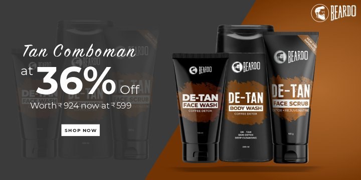 Shop now from Beardo & Get the Tan Combo is Worth Rs.924 now at Rs.599 only + Extra 22% Off on your orders 🤑