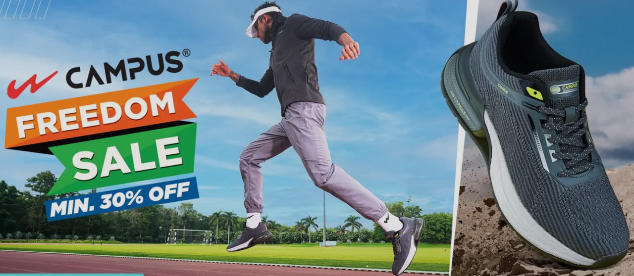 Campus : Freedom Sale 🧡🤍💚 Get Upto 50% Off + Extra 10% OFF On All Footwear Collections👟