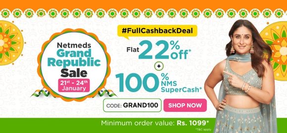 Grand Republic Sale - Flat 22% OFF + #FullCashbackDeal - 100% NMS Supercash* only on Orders above Rs.1099