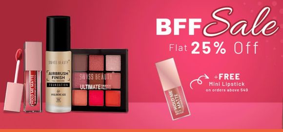 BFF Sale - Flat 25% OFF + Free Mini Lipstick on Order above Rs 549